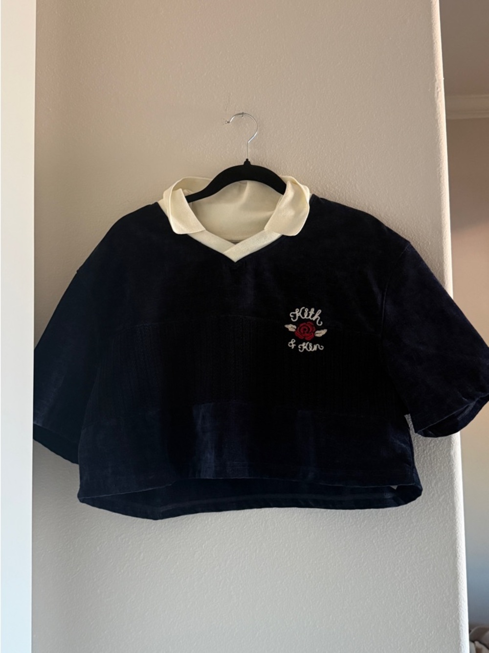 Kith Navy Cropped Polo Sweatshirt with Cream Collar